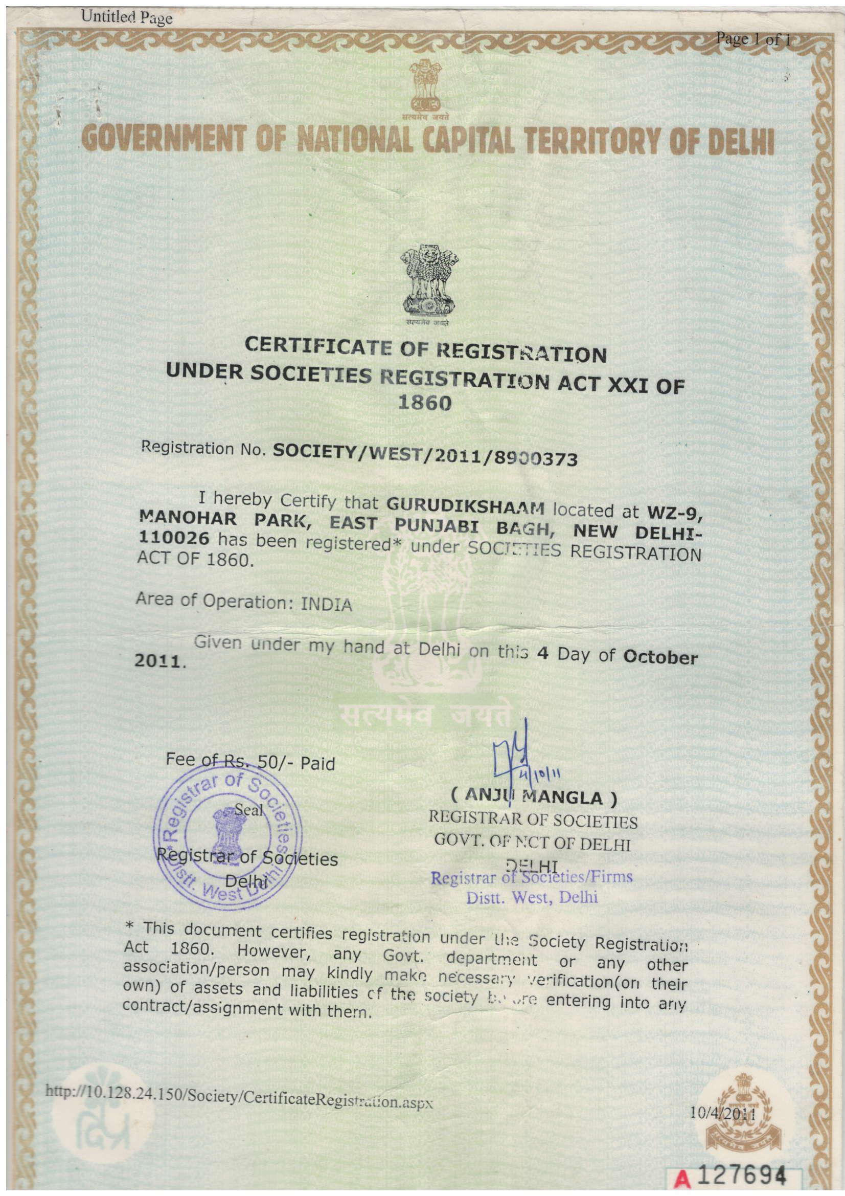 Registration Certificate